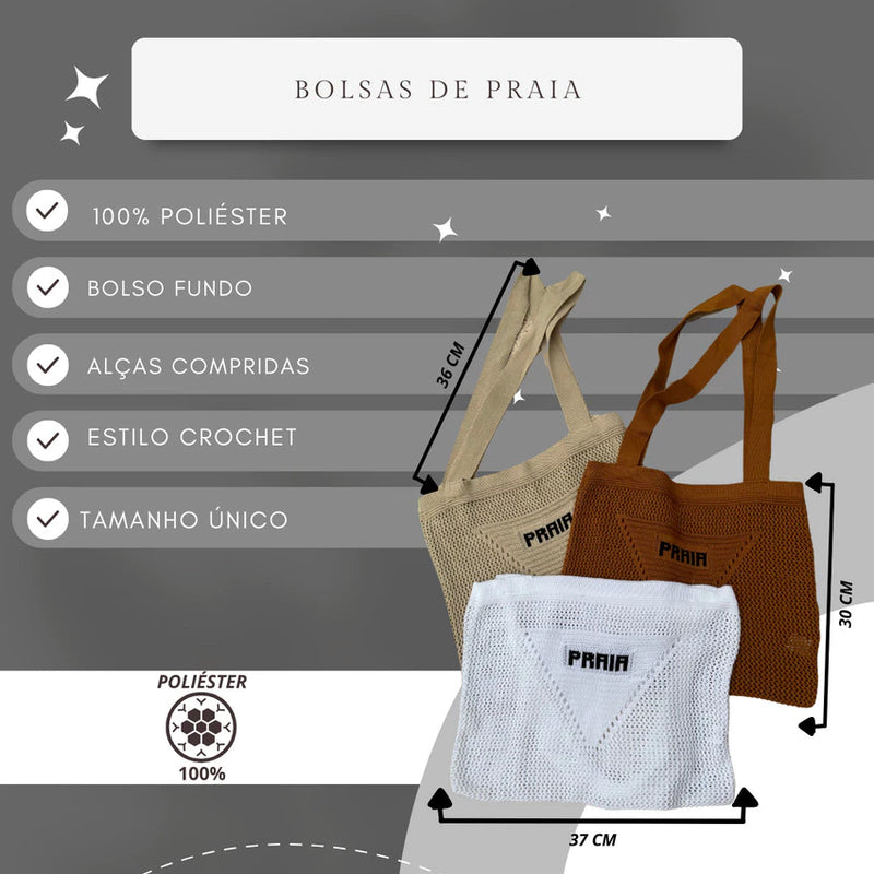 Bolsa Feminina Crochê Saida de Praia Ampla Crochê Tendência Verão